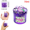 Purple grape slime with edible glitter and fruit pieces in a jar