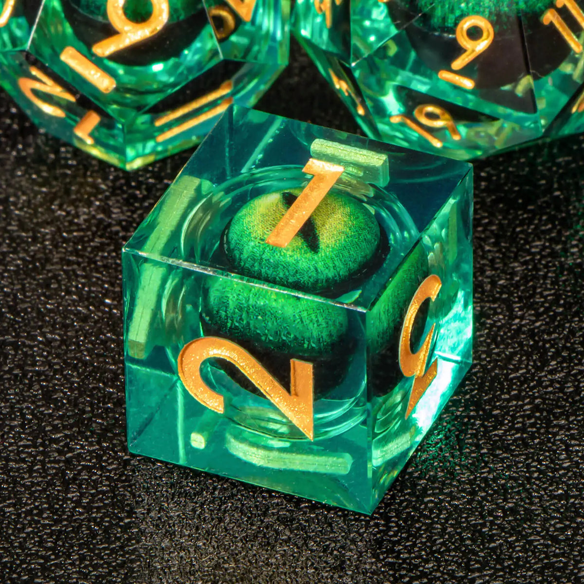 Dragon Eye Resin Dice Set with Liquid Core - 7 Polyhedral Dice for RPG Gaming