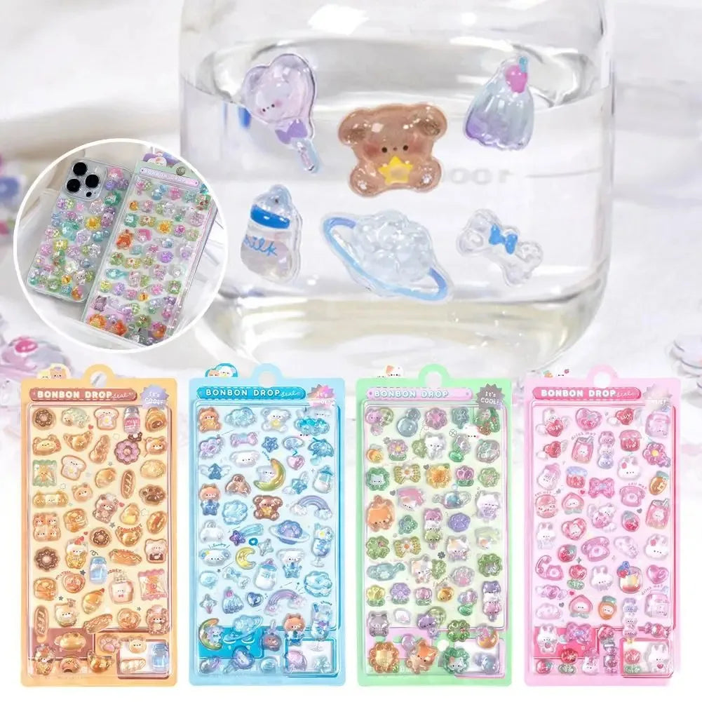 3D Jelly Sticker Pack – Cute Cartoon Animals & Ghosts for DIY Decor