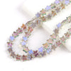 A strand of iridescent purple and blue glass star spacer beads for jewelry making