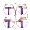 Demonstration of applying purple clip-in hair extensions using a heat tool for instant color.