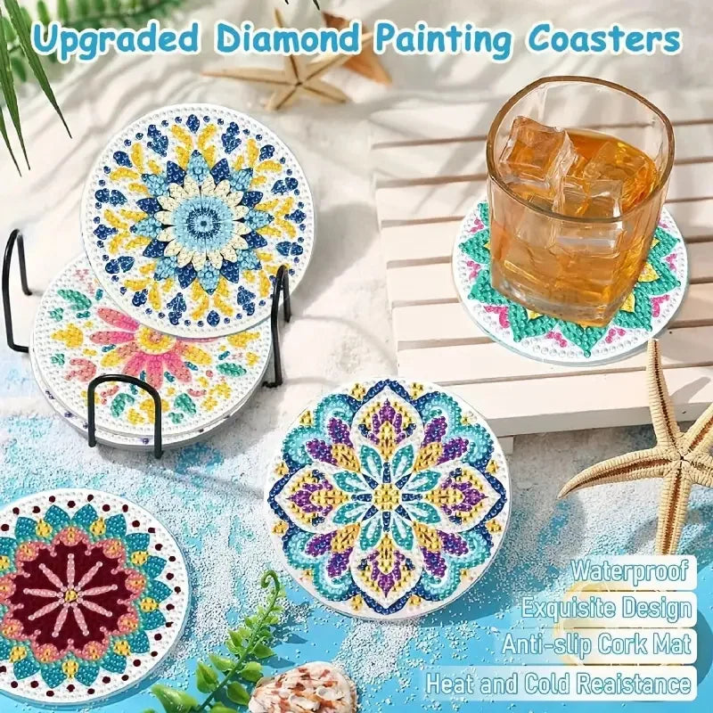 DIY Diamond Art Coaster Set with Holder - Acrylic Mandala Design, 8 Pieces