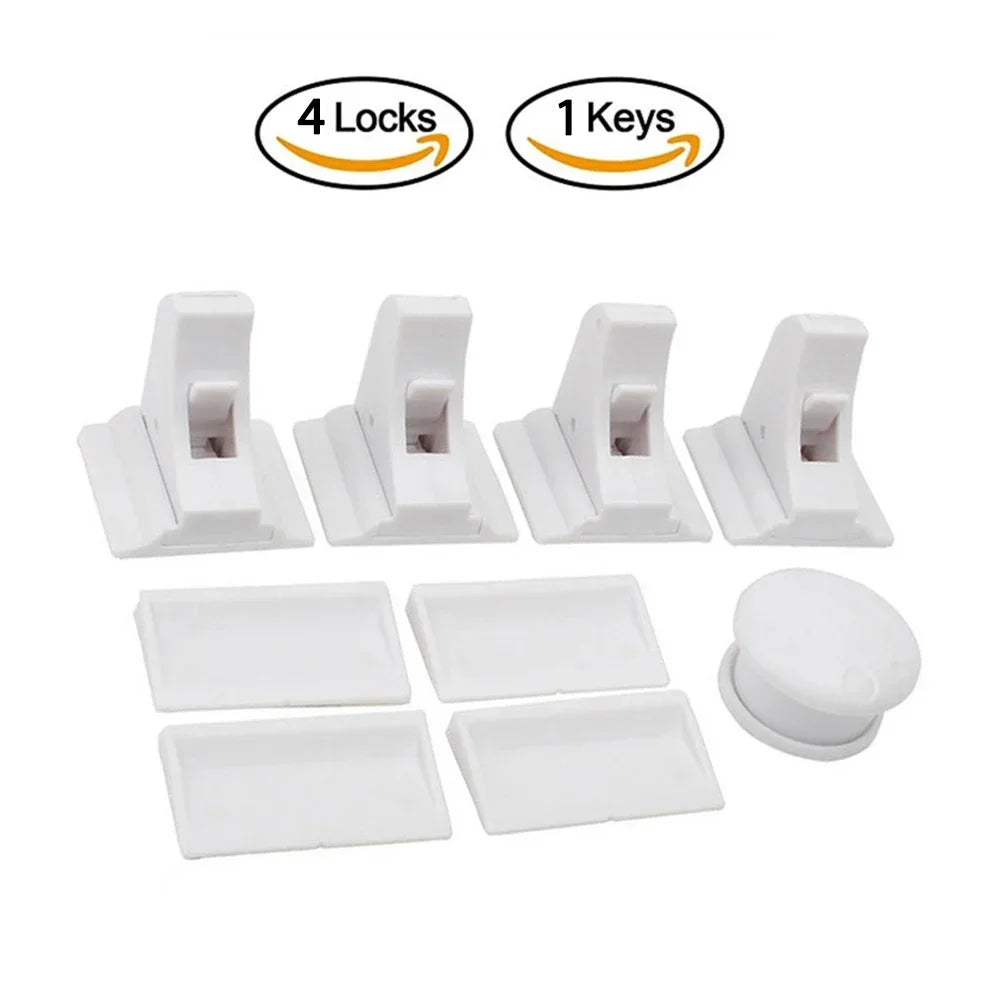 Set of magnetic child safety locks and keys for cabinets and drawers