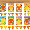 A collection of eight different looking pizza theme stickers for kids