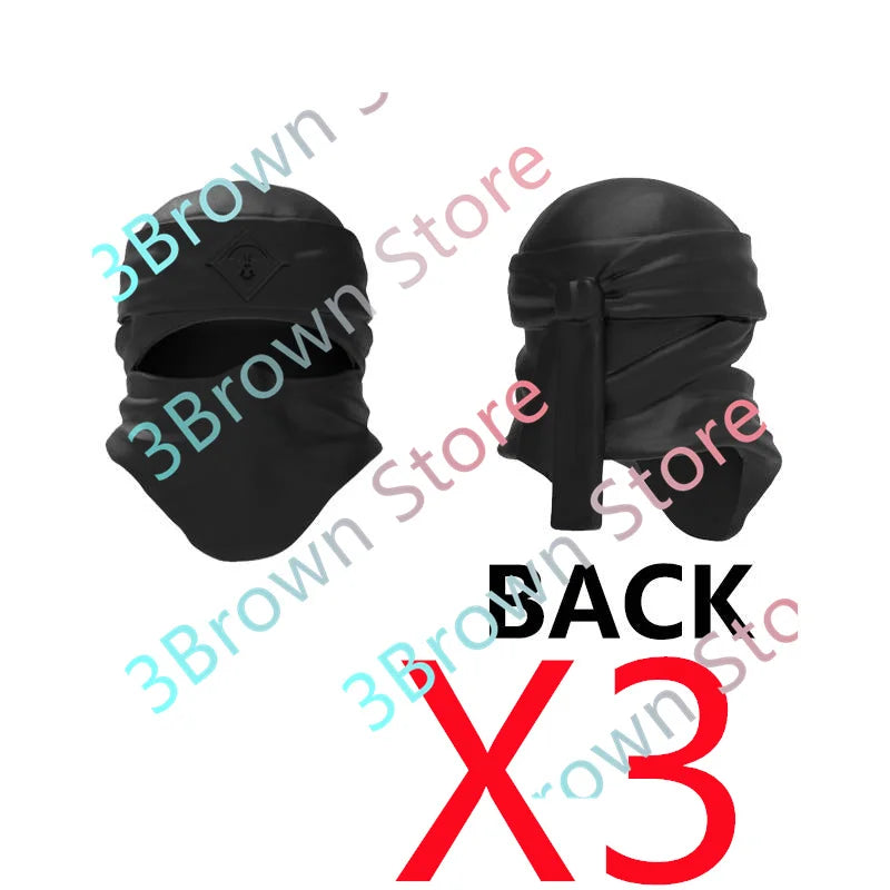 Black fabric blindfold or head covering shown in a studio setting.