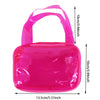 A clear pink plastic accessory bag with a handle used for doll feeding and care.