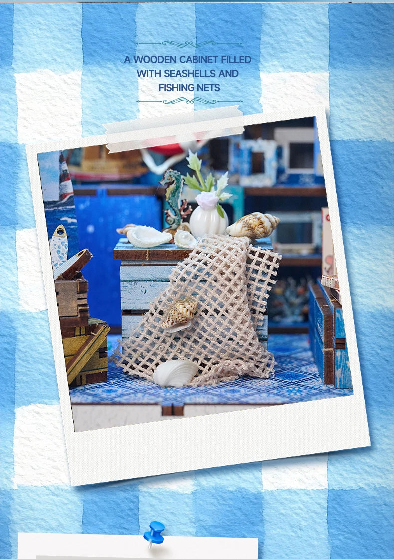 Beach Corner Book Nook Kit – Wooden Miniature Bookend with LED Light