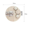 Montessori wooden busy board featuring castle and bulldozer gears on a light wood background