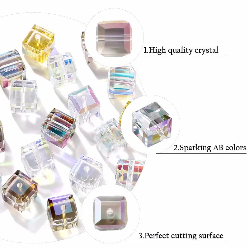 Crystal Cube Beads for Jewelry Making – 4mm, 6mm, 8mm