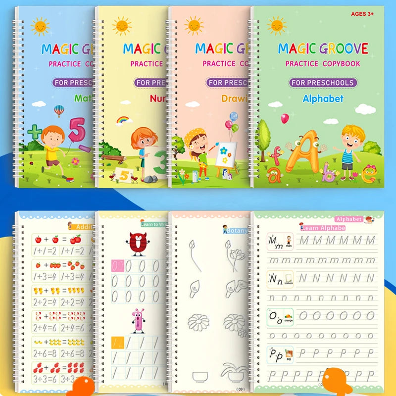 Reusable Grooved Handwriting Books for Kids — Magic Ink Practice Set