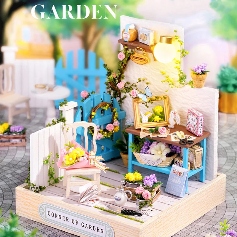 DIY Miniature Wooden Dollhouse Kit with LED Lighting
