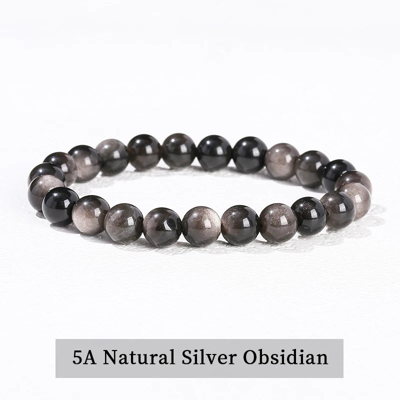 A bracelet made of 5A natural silver obsidian beads.