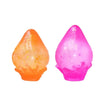Two squishy toys shaped like raindrops, one orange and one pink, for stress relief.