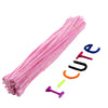 A bundle of 100 colorful pink pipe cleaners used for DIY crafts.