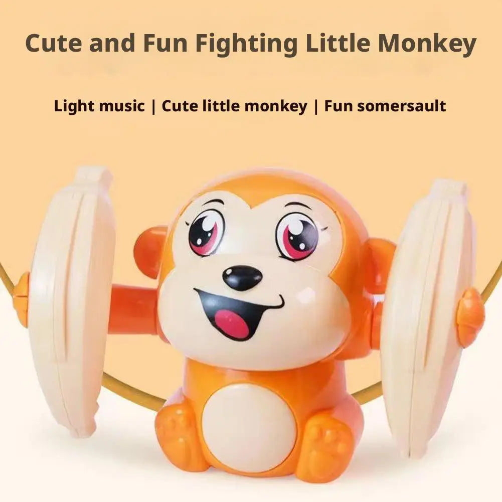 An orange and white interactive rolling little monkey toy for kids.