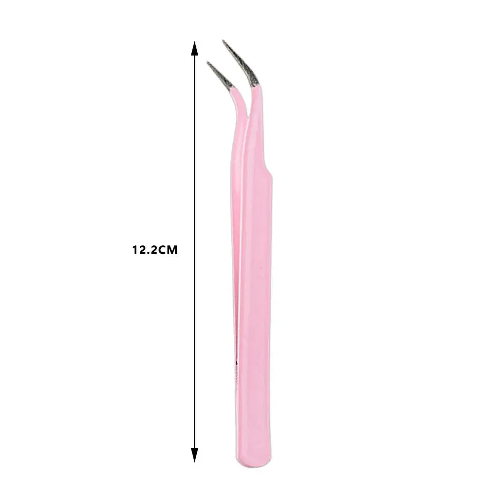 A pink precision stainless steel tweezers with sharp tips shown against a white background.