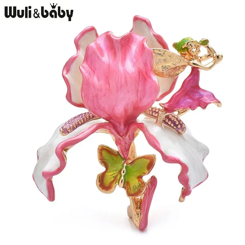 Vintage Pomegranate Flower Brooch with Rhinestone Accents