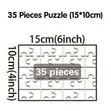 A grid showing 35 puzzle pieces arranged in a square pattern, with dimensions labeled as 15cm by 10cm.