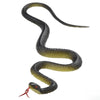 A lifelike rubber snake with dark patterned skin and a red tip.