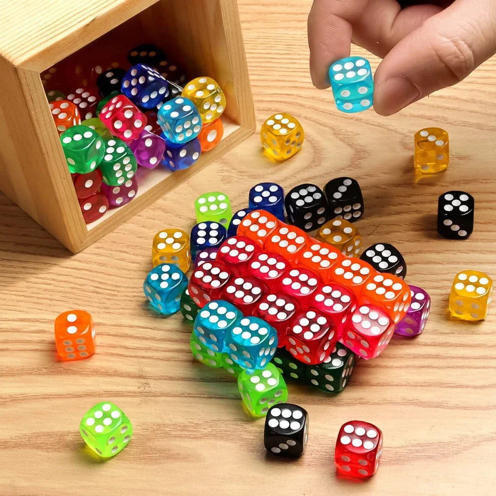 Multicolor Transparent Acrylic Dice Set – 100 Pieces