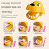 A yellow puppy dental model toy set showing various tools for simulated oral care.