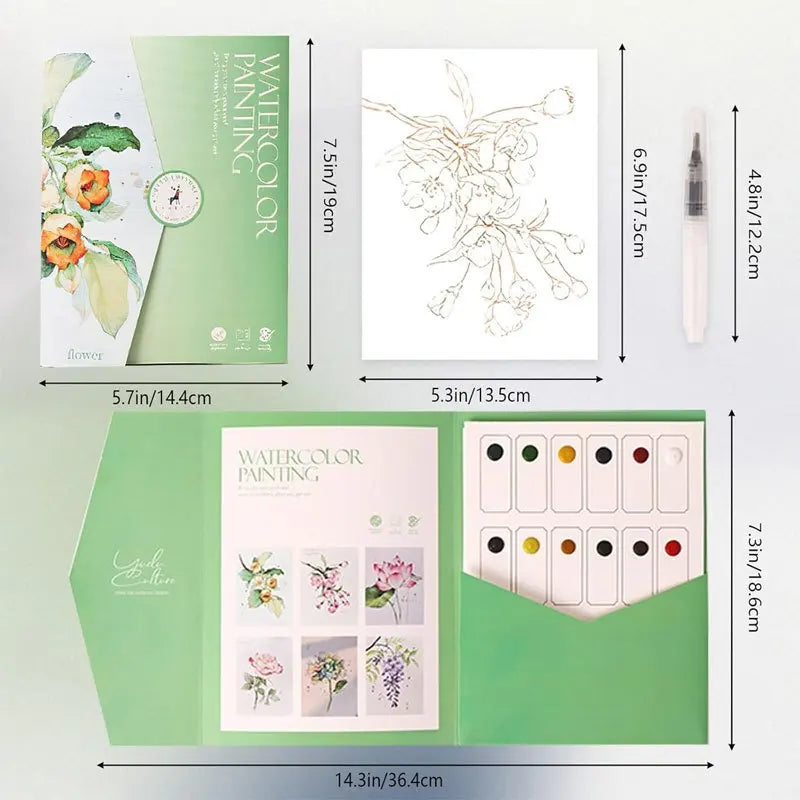 Beginner Watercolor Paint Set with Brushes and Practice Book