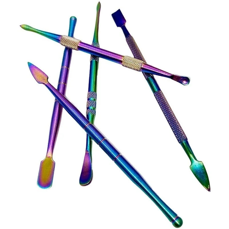 A set of six stainless steel wax carving tools with silicone containers and a travel case.