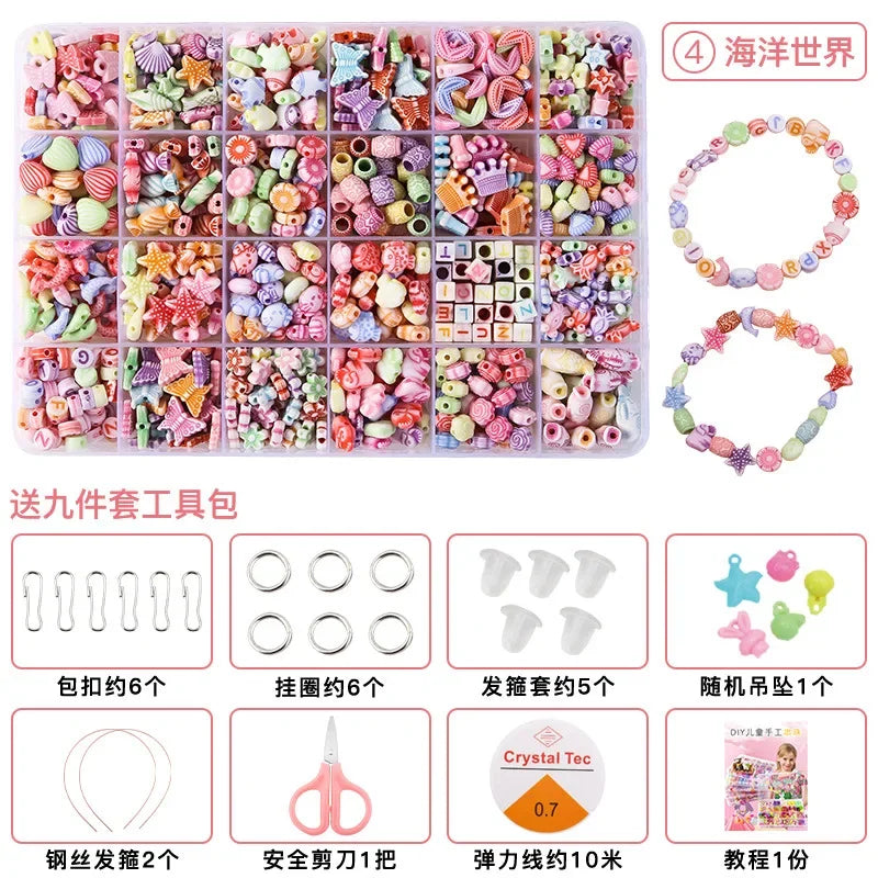 Polymer clay bead jewelry making kit for kids including beads, tools, and instruction sheet