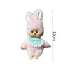 Pink bunny plush cartoon keychain charm with a light blue collar and white trim