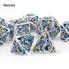 Hollow Metal Polyhedral Dice Set with Blue Dragon Design
