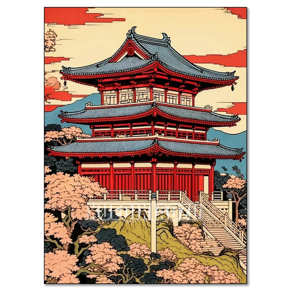 Cherry Blossom Tower Diamond Painting Kit – DIY 5D Wall Art for Adults