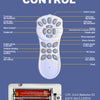 A white remote control for a stunt robot dog, showing various function buttons and battery compartment.