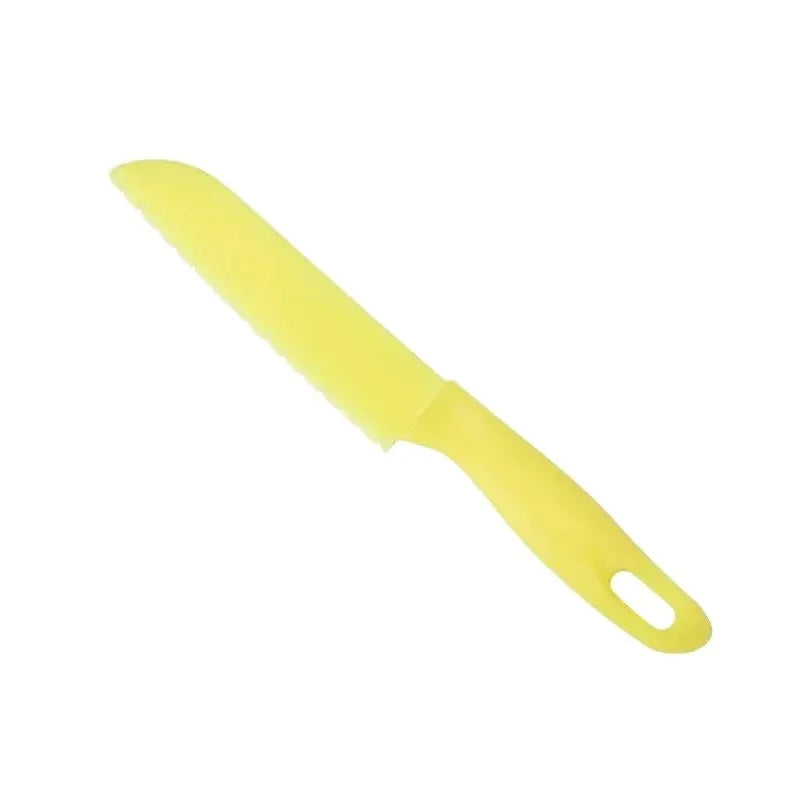 A yellow plastic kid-friendly safety knife or butter knife.