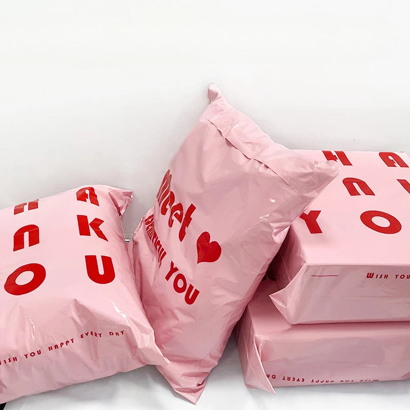 Waterproof Heart Pattern Mailing Bags with Self-Seal Strip (Pack of 100)