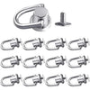 A collection of vintage metal D-ring buckle clips and a separate screw is shown.