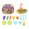 A set of kids electric play dishwasher toys featuring a cow theme and various kitchen utensils.
