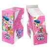 A box of My Little Pony Friendship Cards with themed pouches and a stack of cards inside.