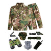 Kids camouflage army costume set including a jacket pants and various accessories