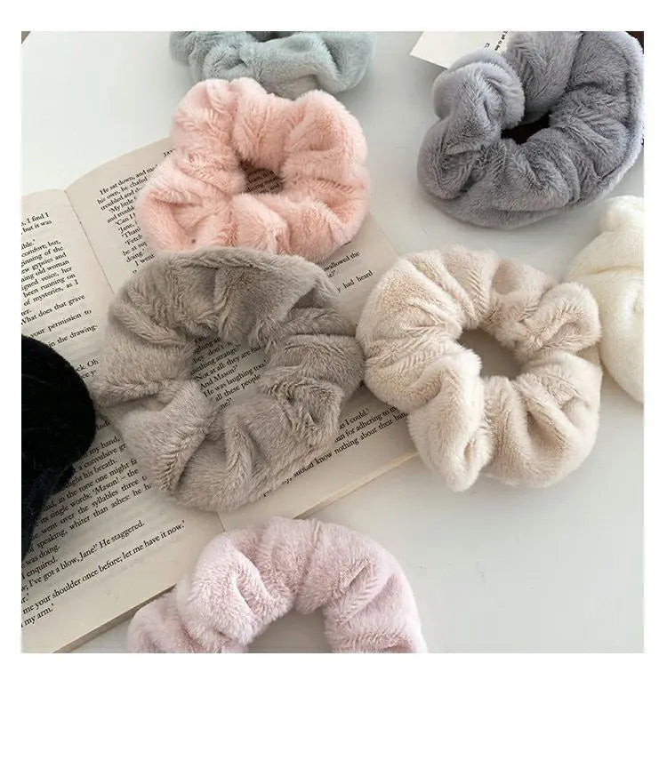 Plush Knit Scrunchie Hair Ties with Leather Accent