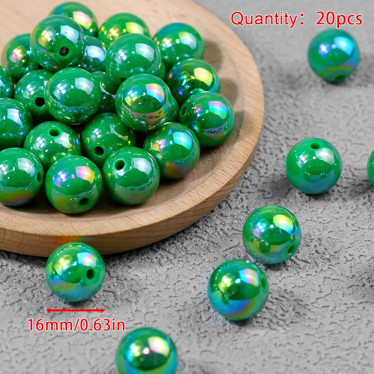Iridescent Acrylic Round Beads for Jewelry Making (16mm, 20-Pack)