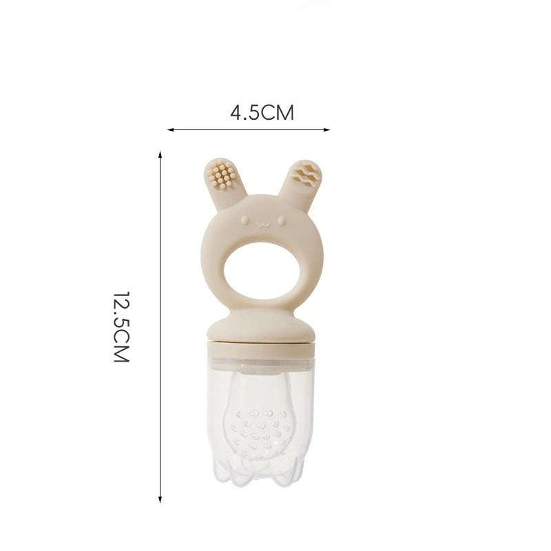 A silicone fruit food feeder and cooling mold set with a cute animal shape, measuring 4.5cm by 12.5cm.