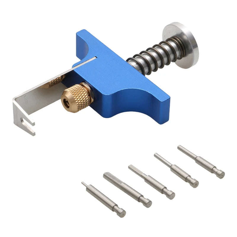 Kit de démontage d'hélice de précision bleu avec outil à filetage et plusieurs petits tiges métalliques.
