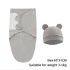 Gray cotton newborn swaddle blanket and hat set suitable for weight 3-5kg
