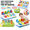 A set of Montessori pop-up animal toys for toddlers featuring hide and seek sensory games and brain development activities.