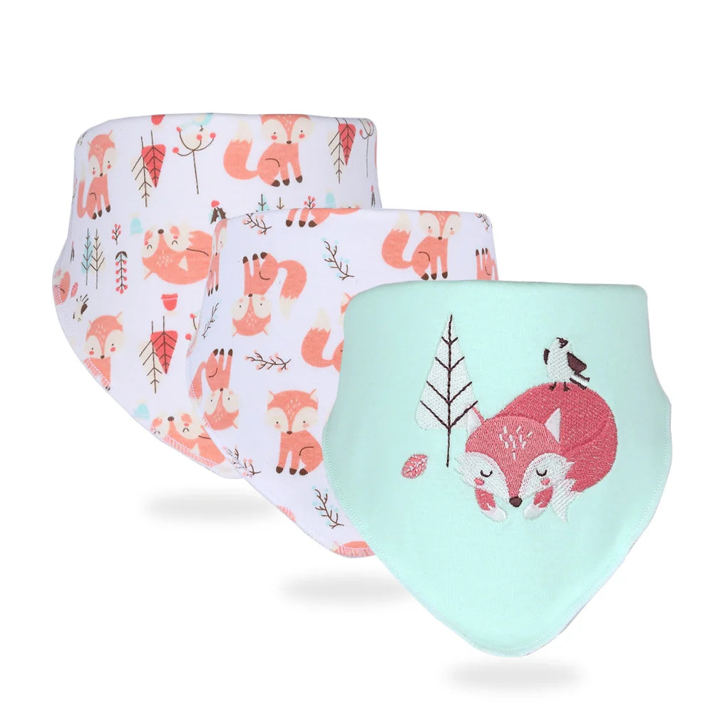 Soft Cotton Baby Bibs (3-Pack) with Cartoon Prints