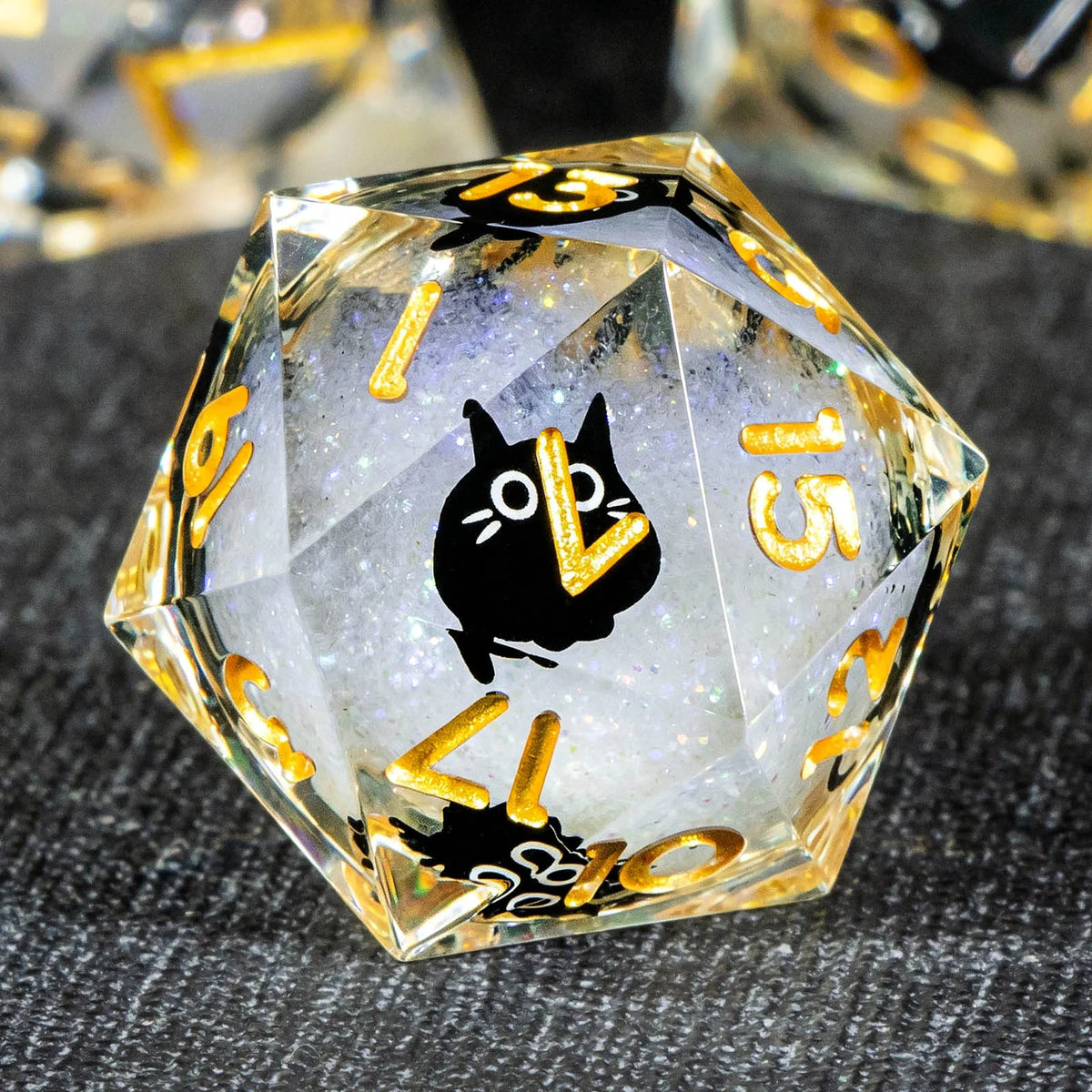 Cat Liquid Core Polyhedral Dice Set with Sharp Edges