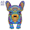 A vibrant, colorful illustration of a puppy dog face designed for a jigsaw puzzle.