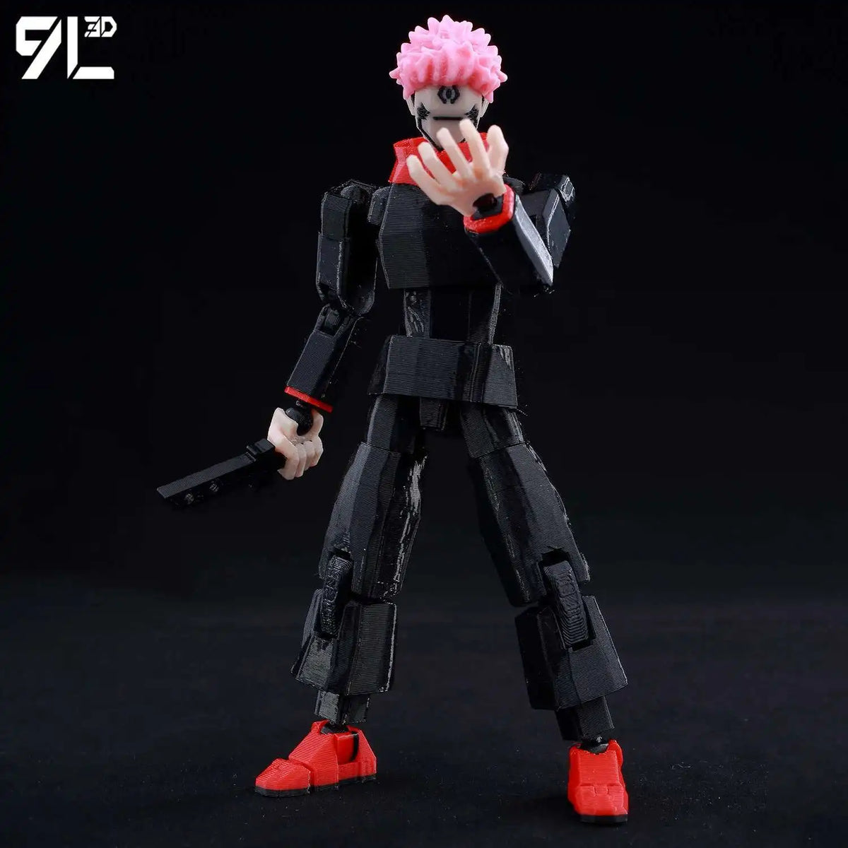 A fully articulated 14cm action figure of Yuji Itadori from Jujutsu Kaisen, featuring pink hair and a dark outfit.