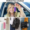 A woman holds a purple spiky sensory keychain product in the context of versatile usage.