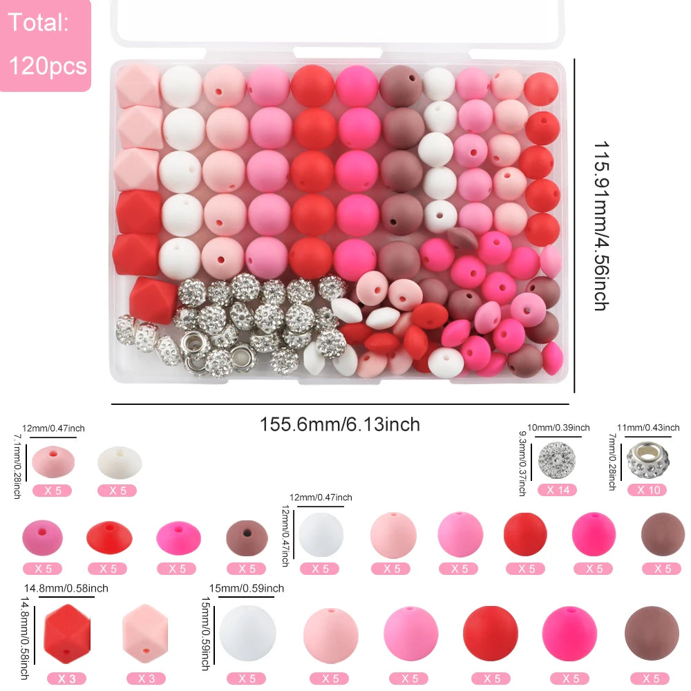 Silicone Beads Variety Pack for Jewelry Making – 120 Pieces